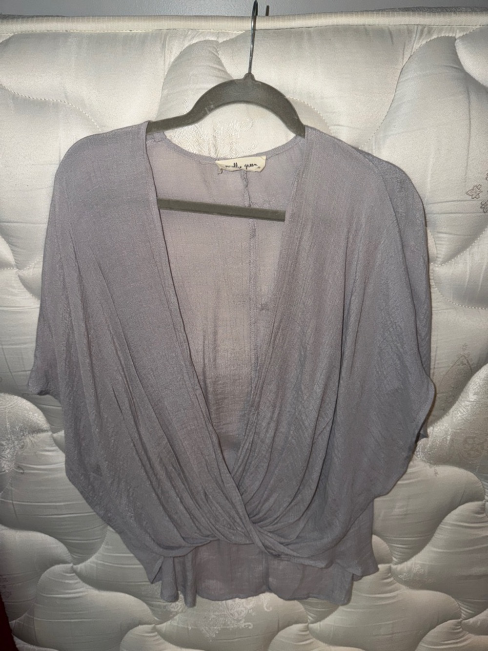 Draped V-Neck Lightweight Blouse in Lavender Gray. Layering top!!!!